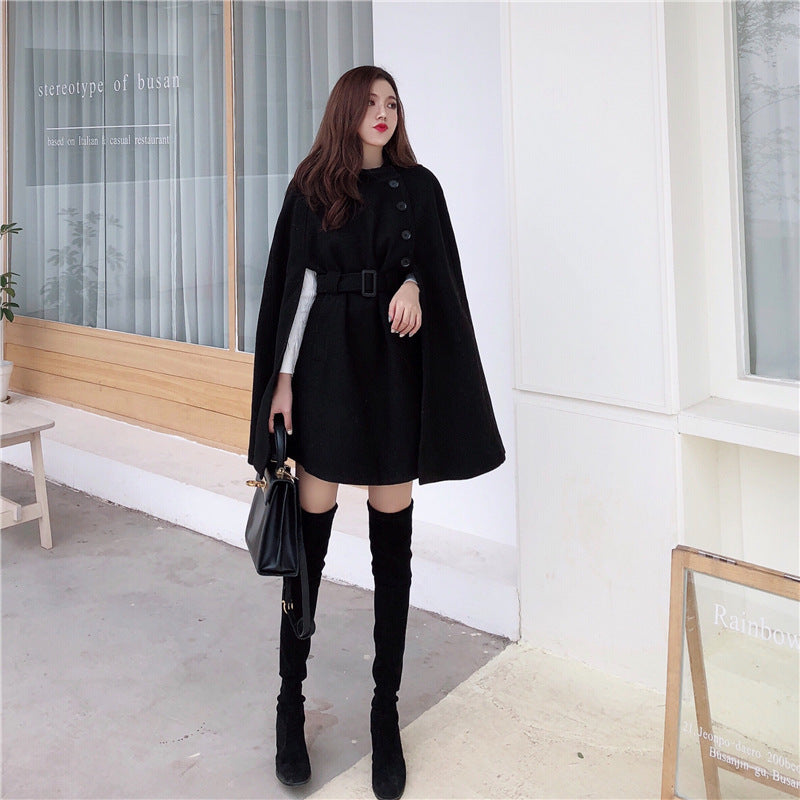 The Elegant A-Line Cape Coat: High-Neck Wool Blend Cloak Feminé Luxé