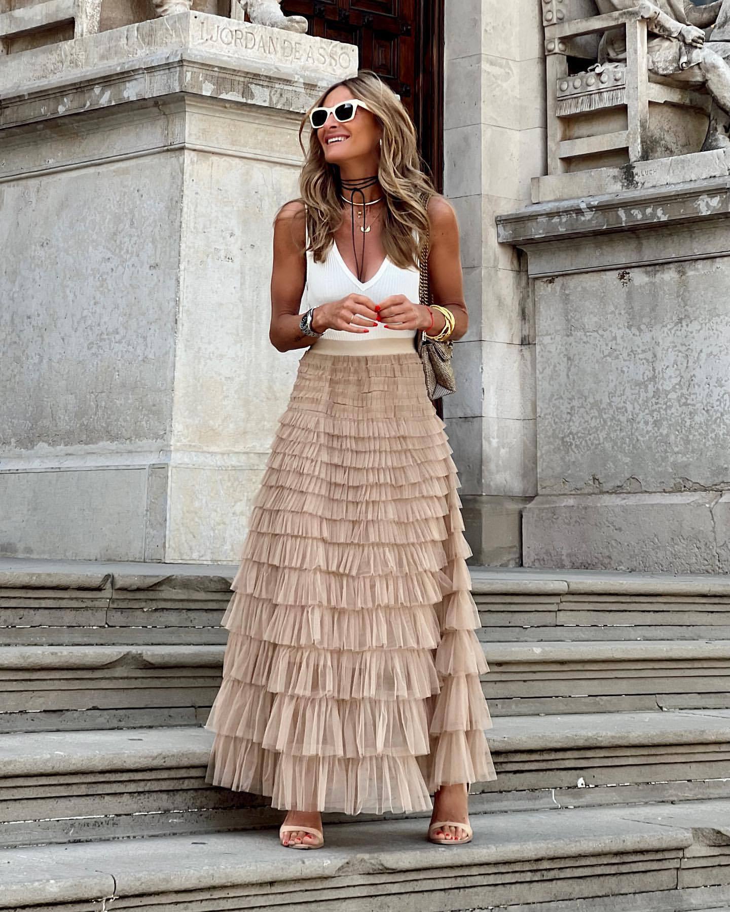Feminé Luxé Exclusive The Grandeur Tiered Tulle Maxi Skirt for Women | High-Rise & Sculptural Volume Feminé Luxé