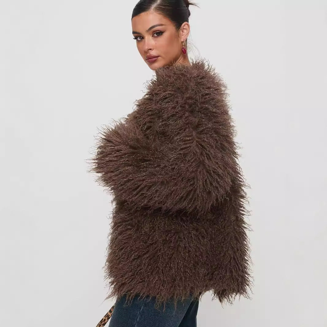 Shaggy Faux Fur Cropped Statement Jacket Feminé Luxé