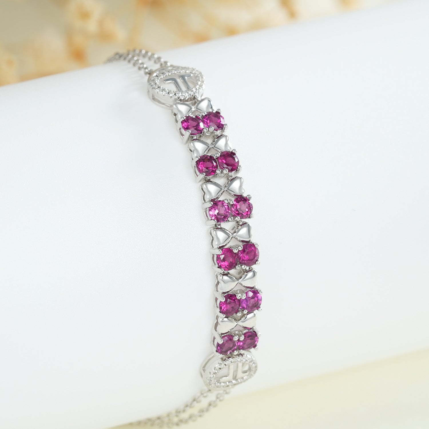 Romantic S925 Sterling Silver & Natural Purple Garnet Heart Clasp Bracelet Feminé Luxé
