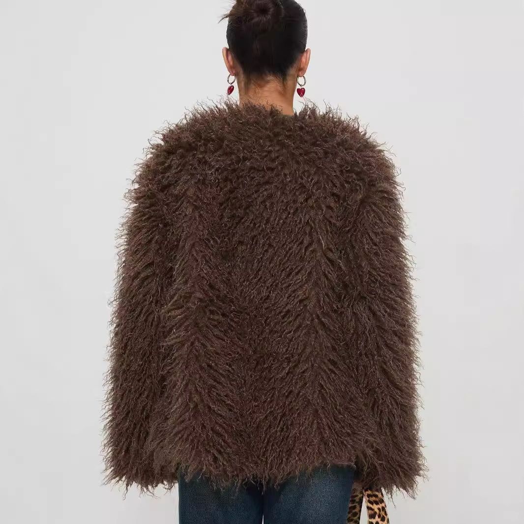 Shaggy Faux Fur Cropped Statement Jacket Feminé Luxé