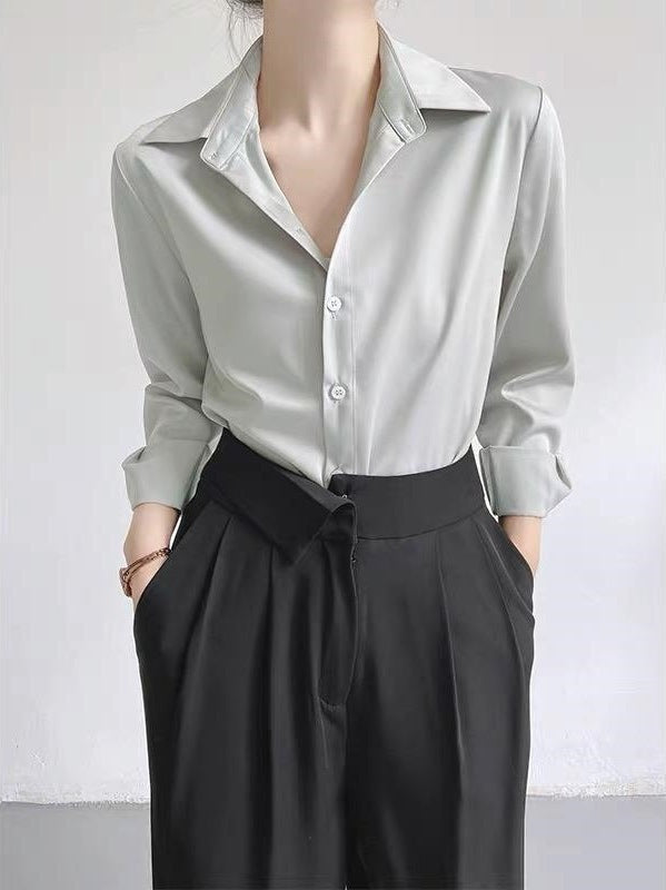 High-Grade Satin Glow Shirt – Luxe Minimal Elegance Feminé Luxé