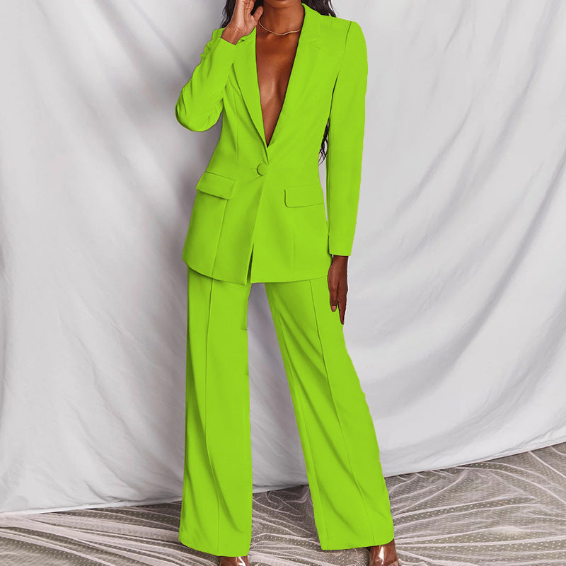 Elegant Spring Solid Color Blazer & Wide Leg Pant Set Feminé Luxé