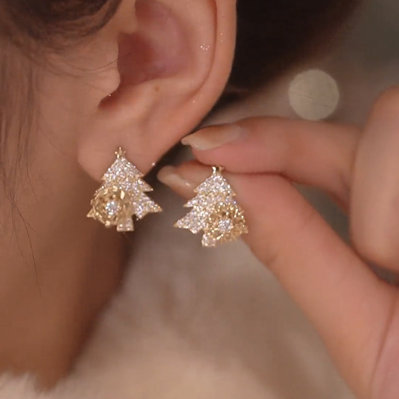 Festive Luxe Rotatable Crystal Tree Studs | Geometric Copper Earrings for Special Days Feminé Luxé