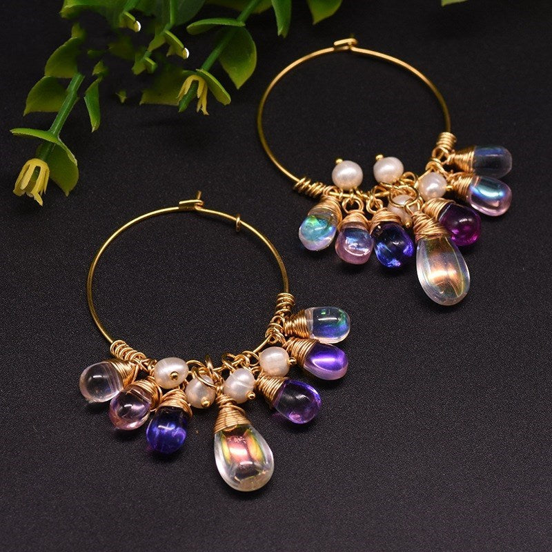 Bohemian Luxe Hoop Earrings | 925 Sterling Silver, Natural Pearl & Czech Crystal Dangles Feminé Luxé