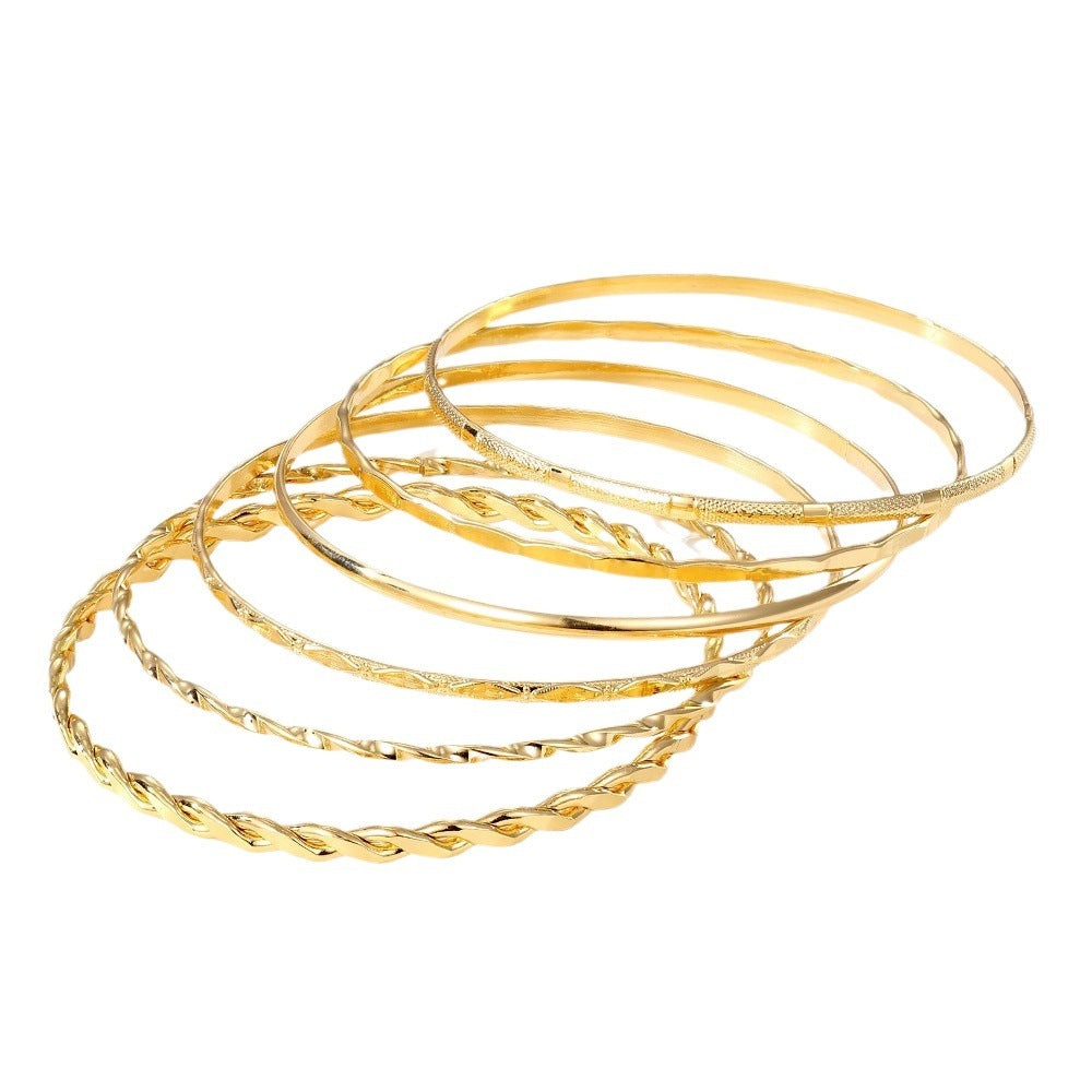 Bohemian Luxe 6-Piece Gold Tone Geometric & Twisted Bangle Set Feminé Luxé