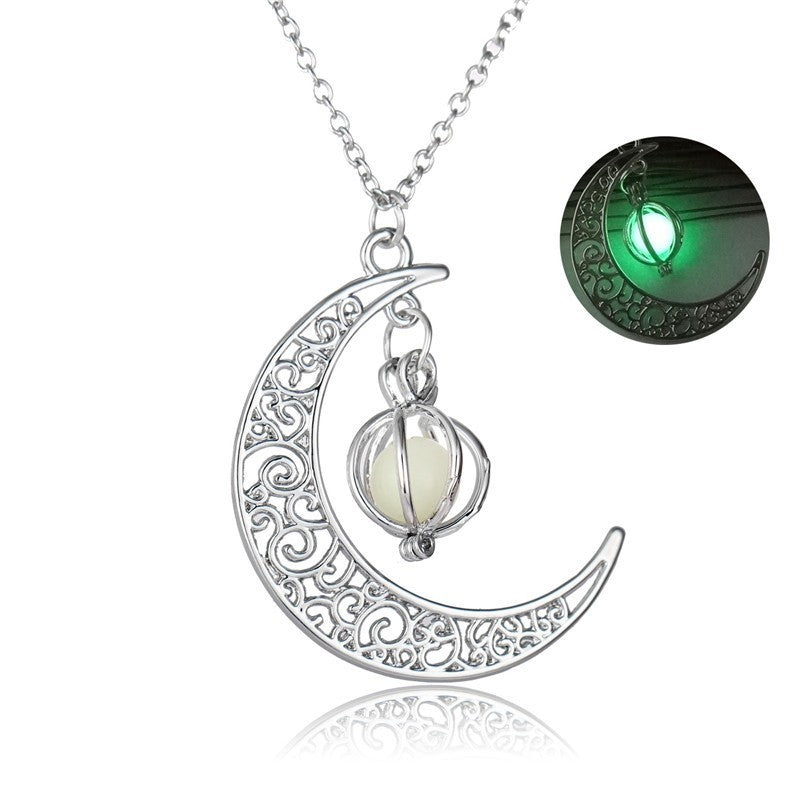 Mystic Moonlight Glimmer Necklace - Glow-in-the-Dark Moonstone Charm on Bamboo Chain Feminé Luxé