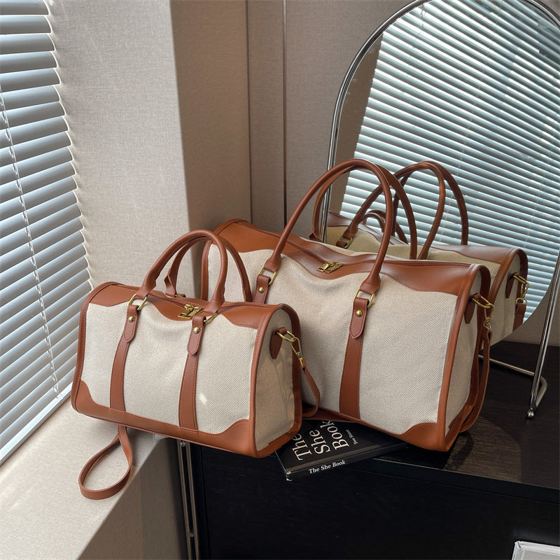 The 'Voyager' Luxe Travel Duffel Bag - Canvas & Vegan Leather Weekend Holdall Feminé Luxé