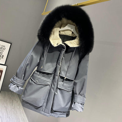Hooded Puffer Coat with Detachable Faux Fur Trim Feminé Luxé