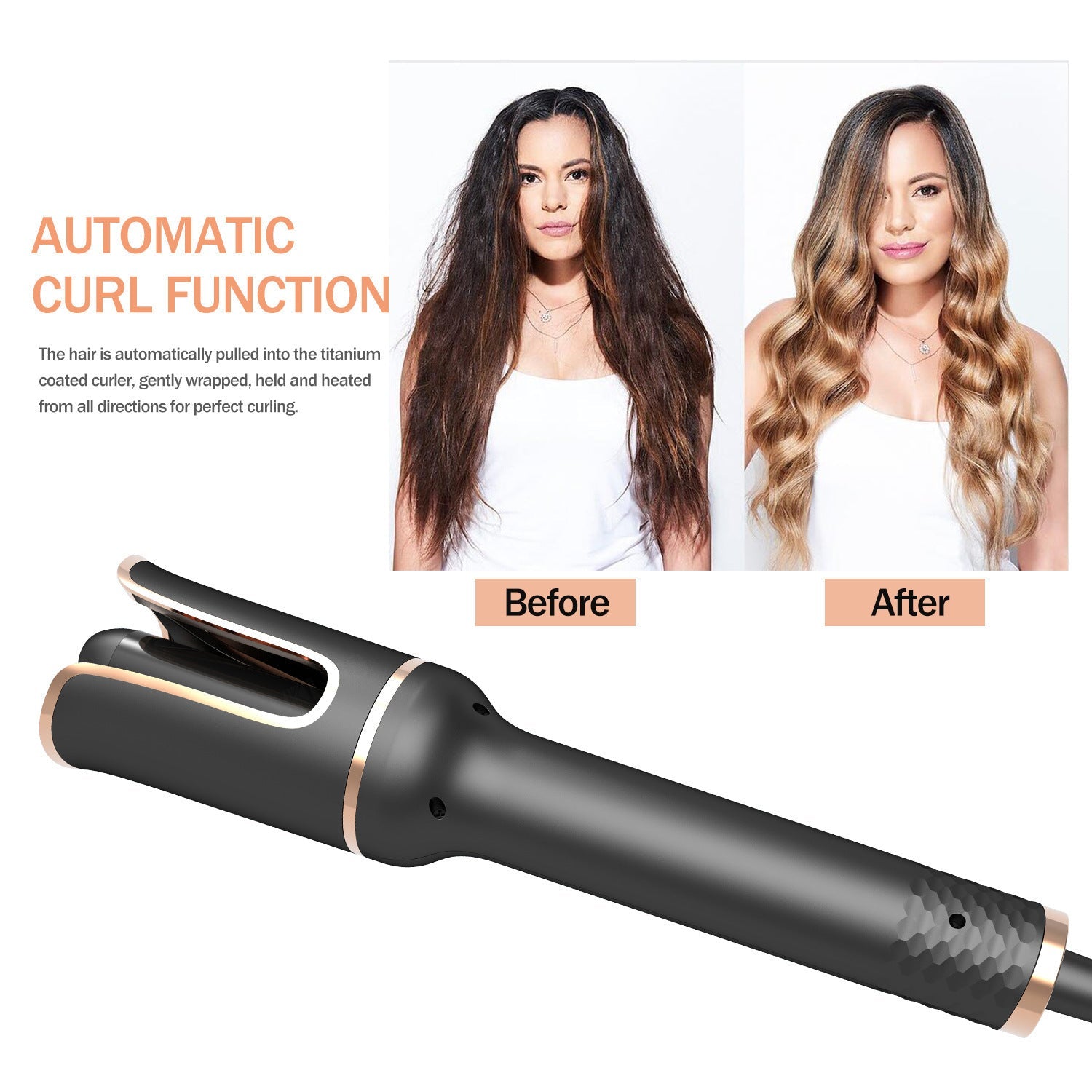 The Serpentine Automatic: Tourmaline Ceramic Negative Ion Spiral Curling Wand Feminé Luxé