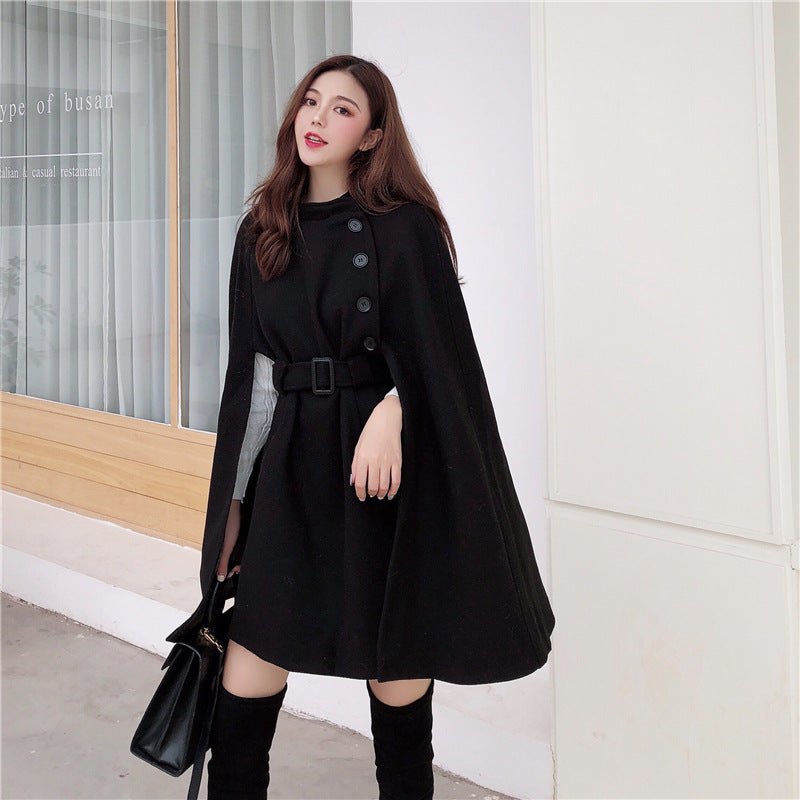 The Elegant A-Line Cape Coat: High-Neck Wool Blend Cloak Feminé Luxé