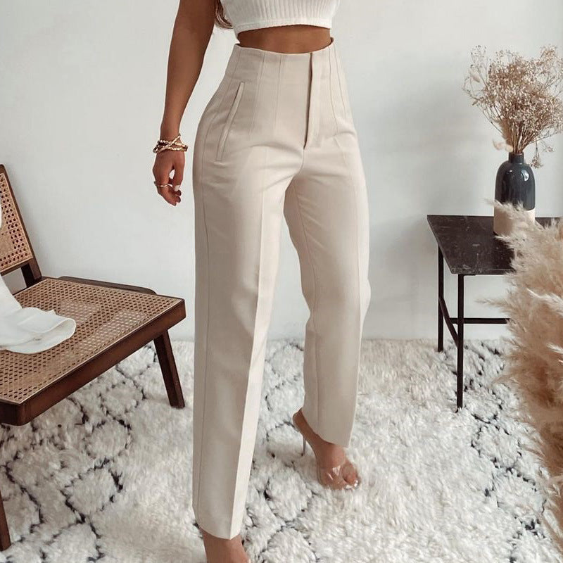 Luxe Pleated High-Waist Slim-Fit Tailored Trousers Feminé Luxé