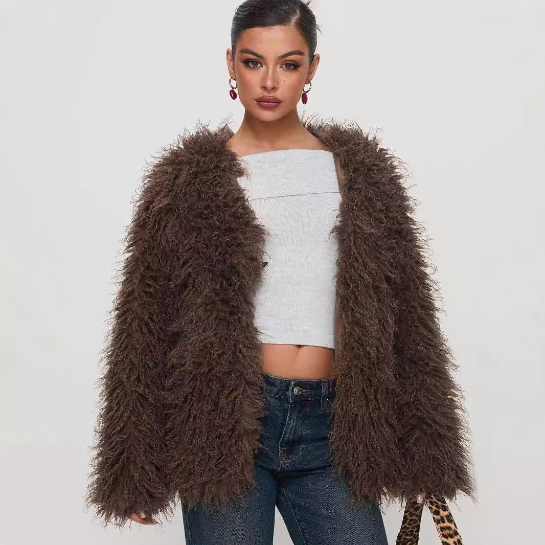 Shaggy Faux Fur Cropped Statement Jacket Feminé Luxé