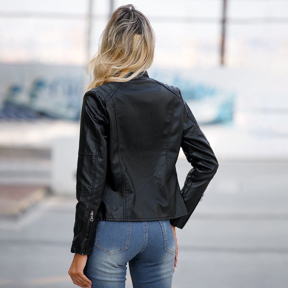 The 'Zenith' Slim-Fit Stand Collar Faux Leather Jacket | Biker Chic Feminé Luxé
