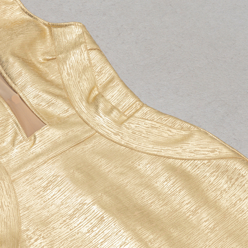 Golden Deep V-Neck Bodycon Midi Evening Dress Feminé Luxé