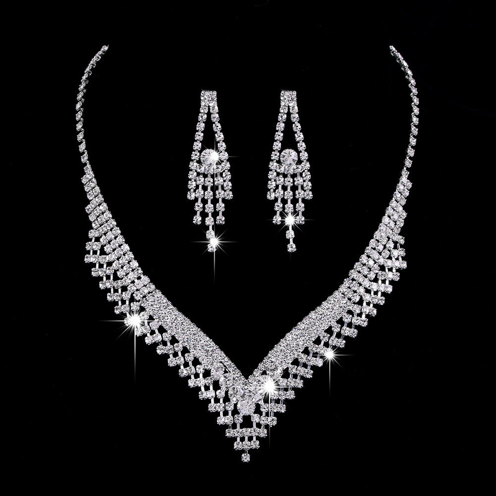 Couture Full Rhinestone Teardrop Set: Diamond-Look Necklace & Drop Earrings for Ultimate Bridal Radiance Feminé Luxé