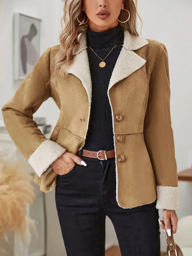 Stylish Casual Cold-Proof Integrated Fur Lapel Jacket Feminé Luxé