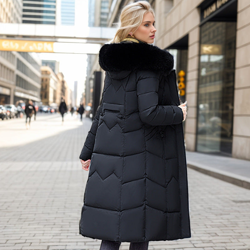 Elegant Straight-Slim Long Winter Padded Coat with Thick Fur Collar Feminé Luxé