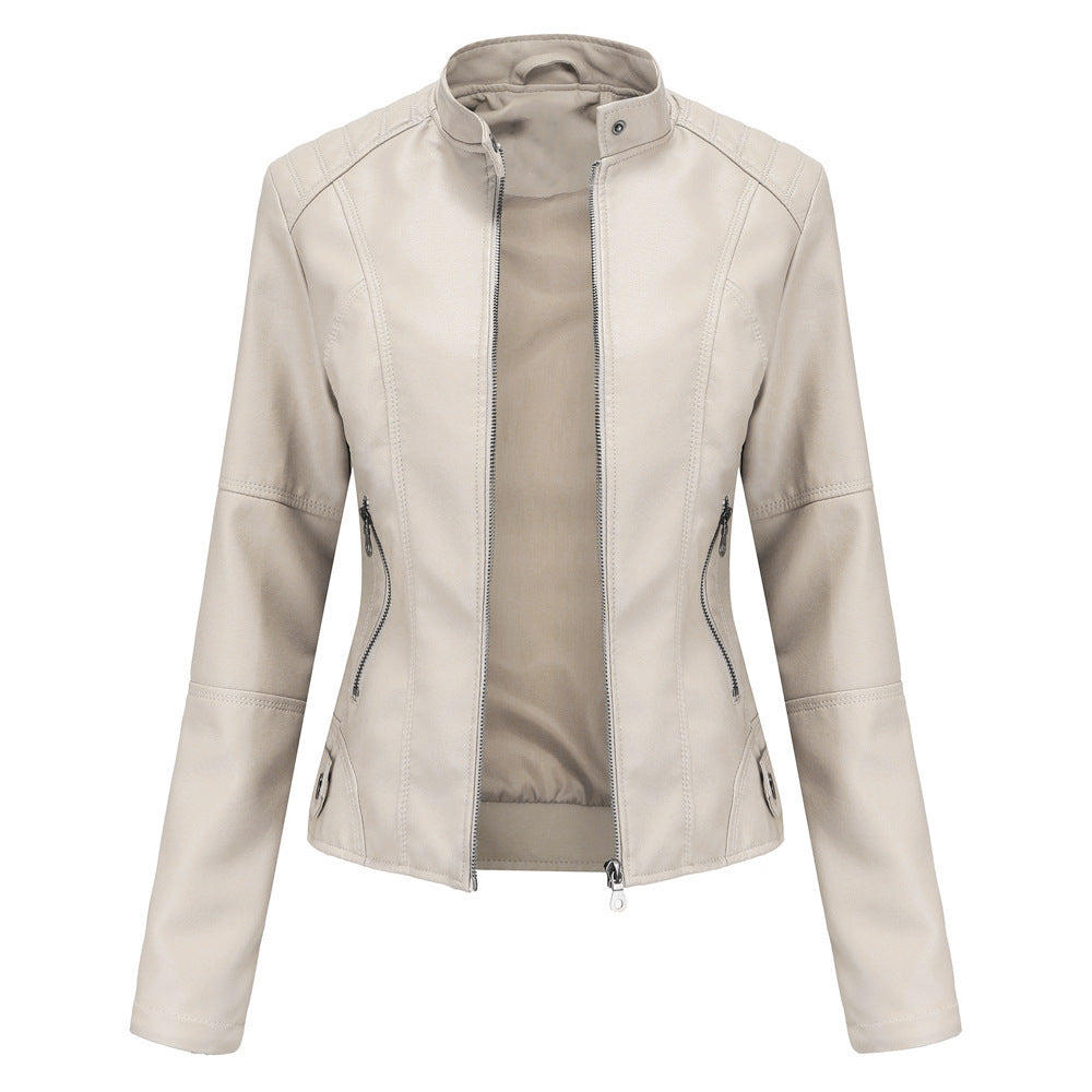 The 'Zenith' Slim-Fit Stand Collar Faux Leather Jacket | Biker Chic Feminé Luxé