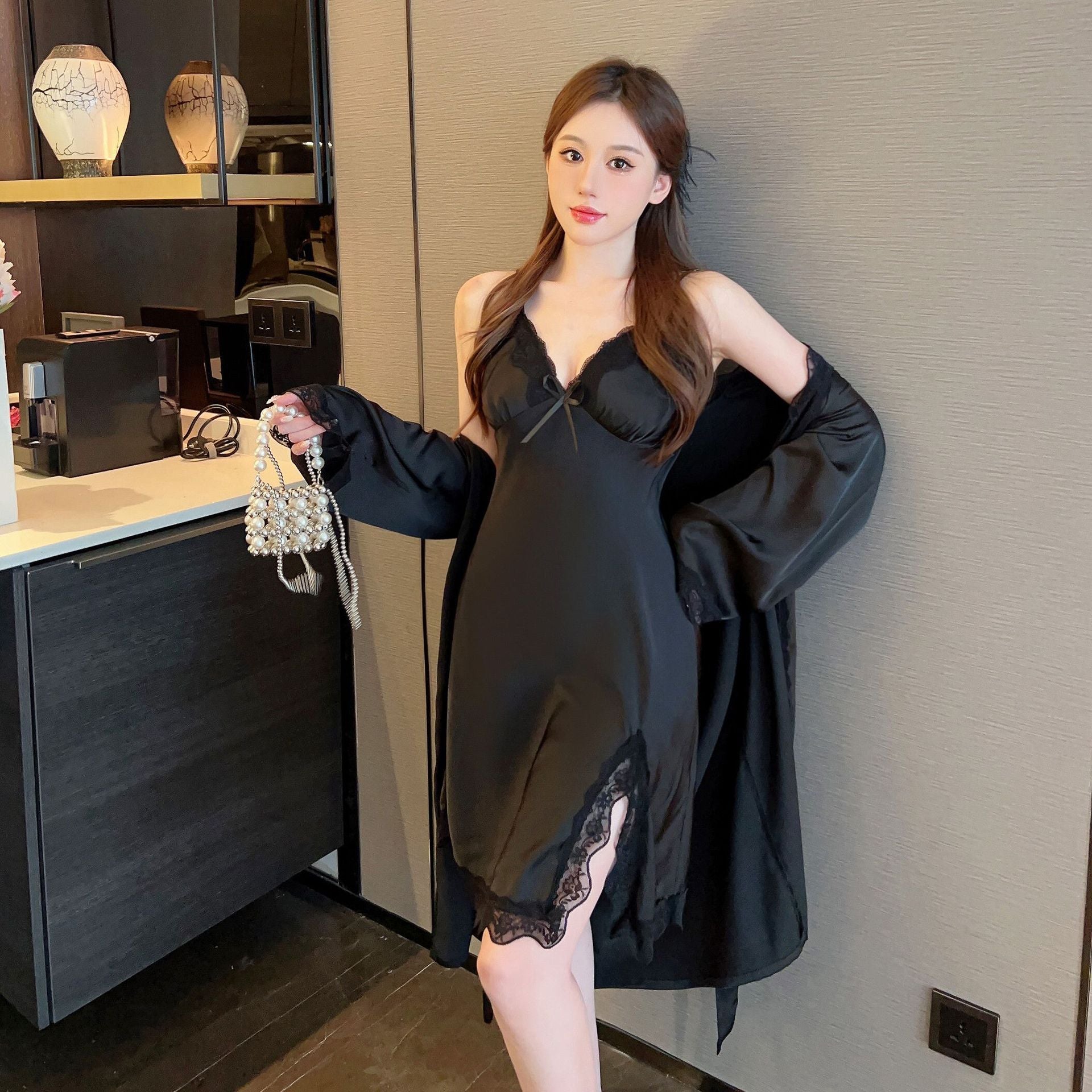 Feminé Luxé Exclusive The Serene Ice Silk Robe and Padded Chemise Set - Two-Piece Luxury Feminé Luxé