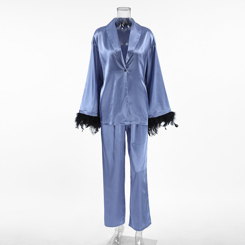Chic Satin Cardigan Pajama Set - Long Sleeve Two-Piece Loungewear Feminé Luxé