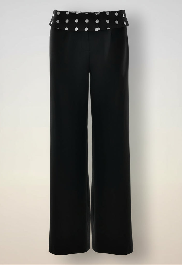 Chic Patchwork High-Waist Polka Dot Straight Trousers Feminé Luxé