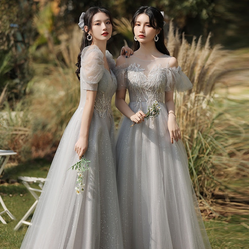 Romantic Tulle & Lace Maxi Bridesmaid Gown - Ethereal Puff Sleeve Formal Dress Feminé Luxé