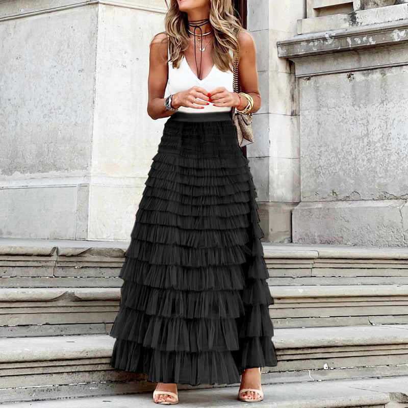 Feminé Luxé Exclusive The Grandeur Tiered Tulle Maxi Skirt for Women | High-Rise & Sculptural Volume Feminé Luxé