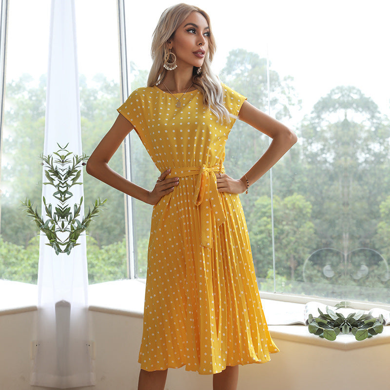 Elegant Polka Dot Midi Dress with Sash | Casual Garden Party & Office Attire Feminé Luxé