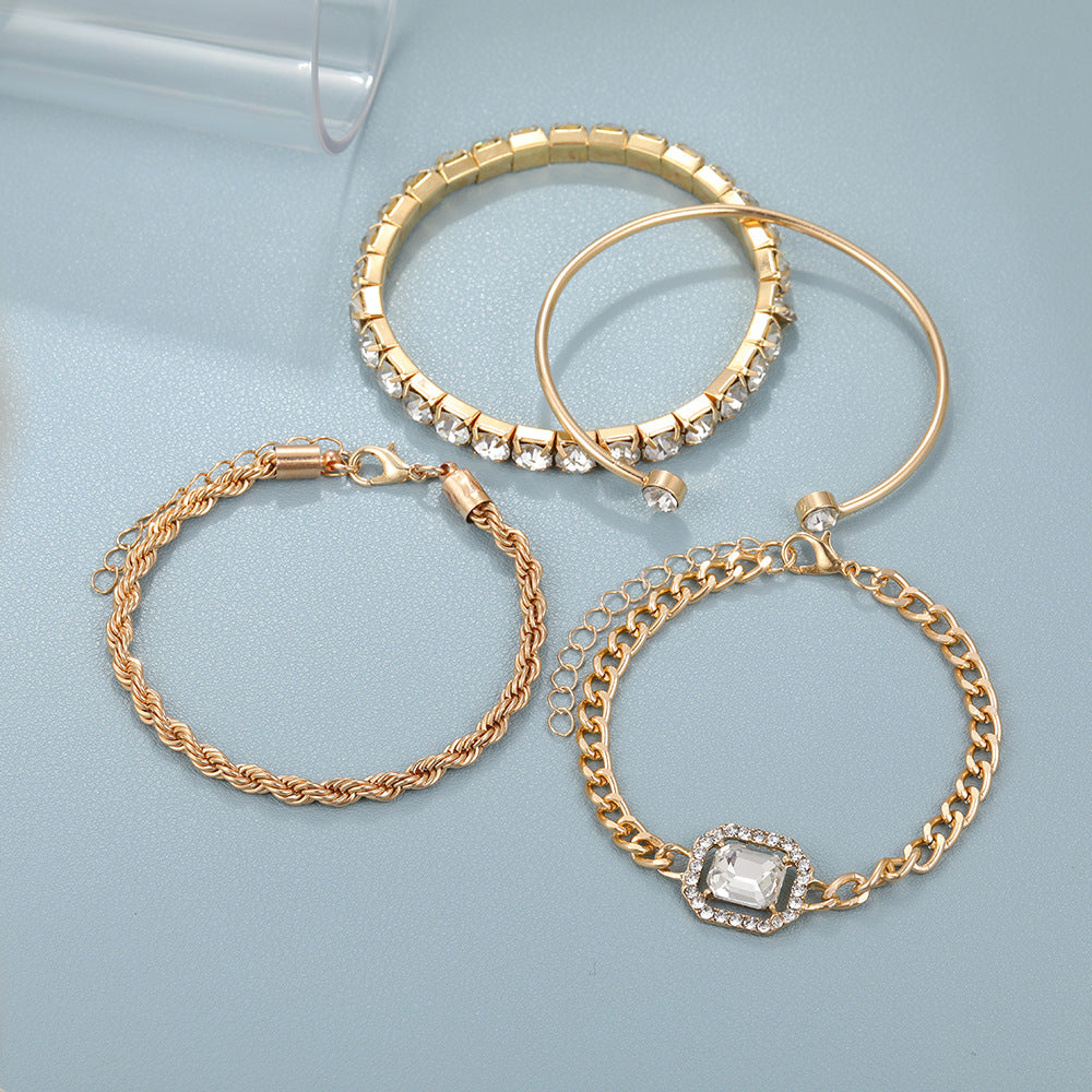 Bohemian Vintage Luxury 4-Piece Gold Tone Crystal Cuff & Layering Bracelet Set Feminé Luxé