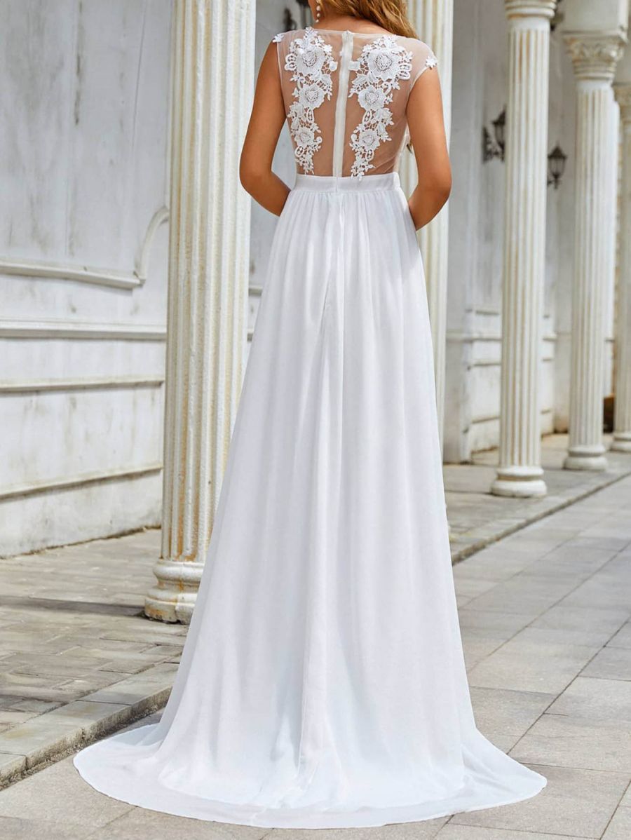 Bohemian Chiffon & Lace High-Slit Gown - Modern Destination Wedding Dress Feminé Luxé