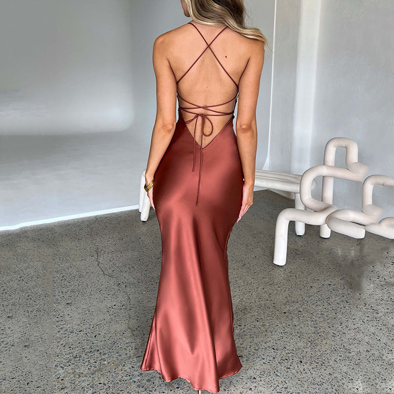 Copper Glow Backless Satin Dress Feminé Luxé