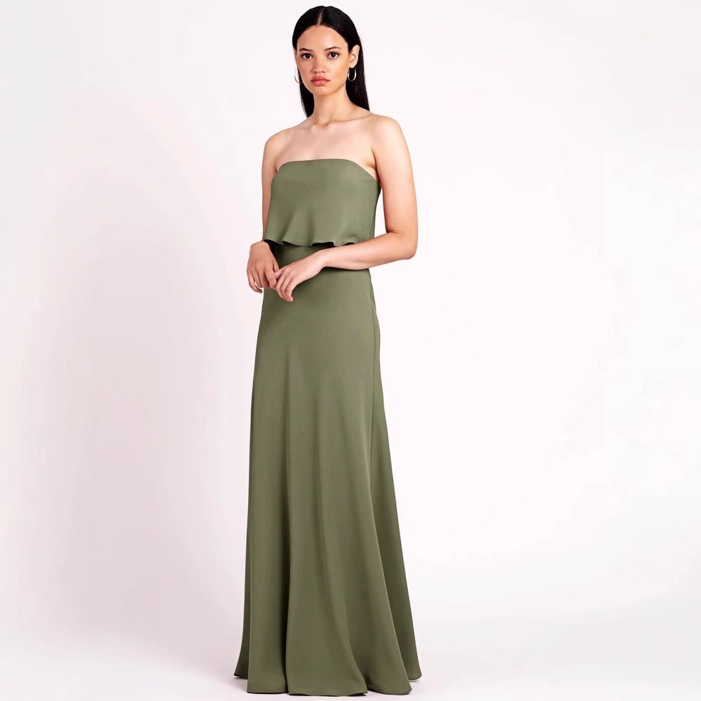Elegant Bridesmaid Maxi Dress – Sleeveless Satin Flowing Gown Feminé Luxé