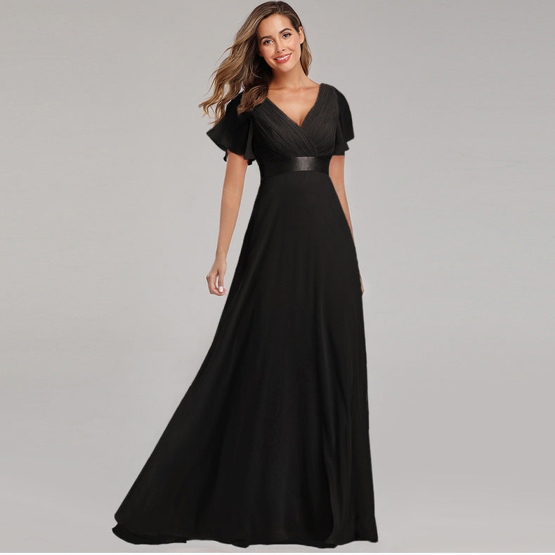 Elegant V-Neck Chiffon Maxi Dress with Flared Sleeves Feminé Luxé
