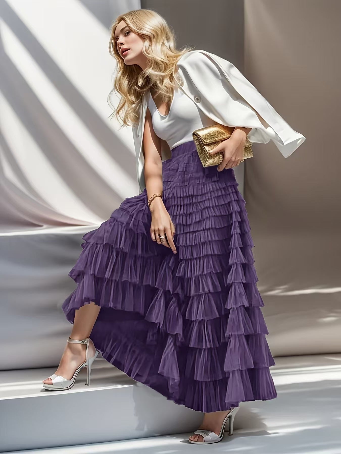Feminé Luxé Exclusive The Grandeur Tiered Tulle Maxi Skirt for Women | High-Rise & Sculptural Volume Feminé Luxé