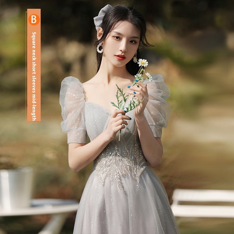 Romantic Tulle & Lace Maxi Bridesmaid Gown - Ethereal Puff Sleeve Formal Dress Feminé Luxé