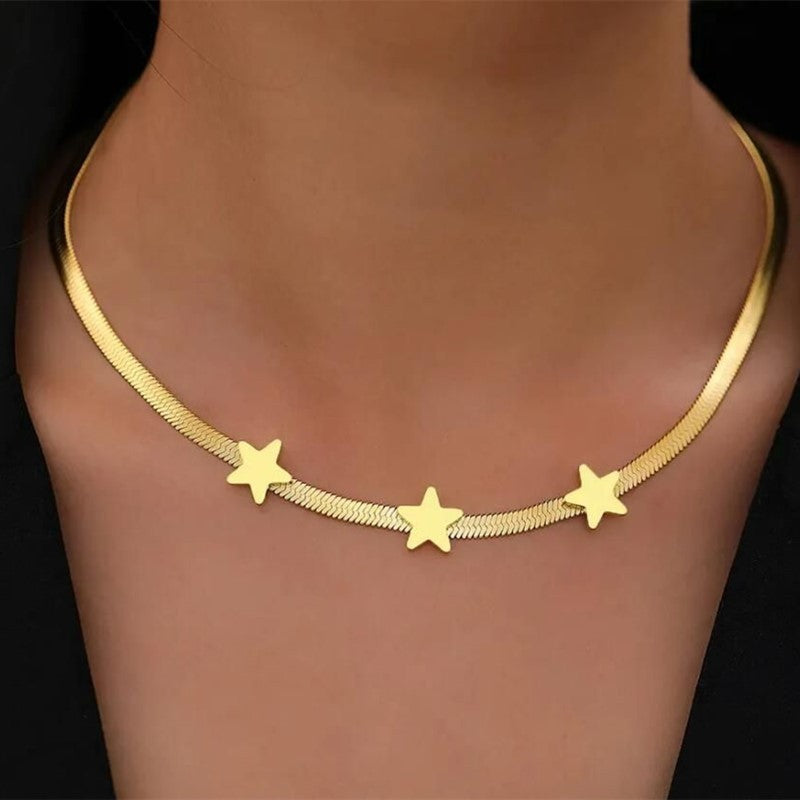 Celestial Star Serpent Necklace - Gold Plated Stainless Steel Statement Choker Feminé Luxé