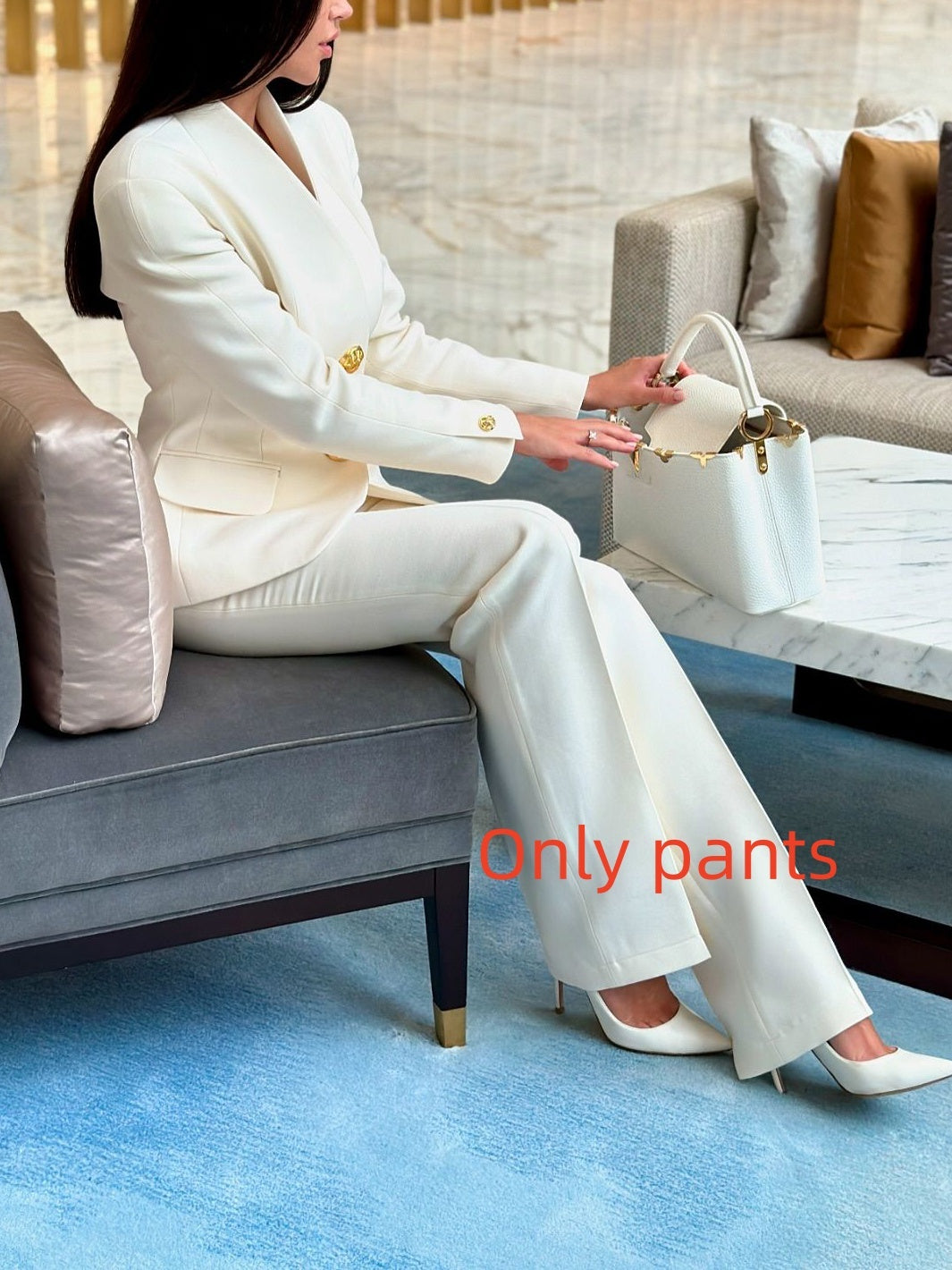 Elegant White Single-Breasted Blazer & High-Waisted Pant Suit Set Feminé Luxé