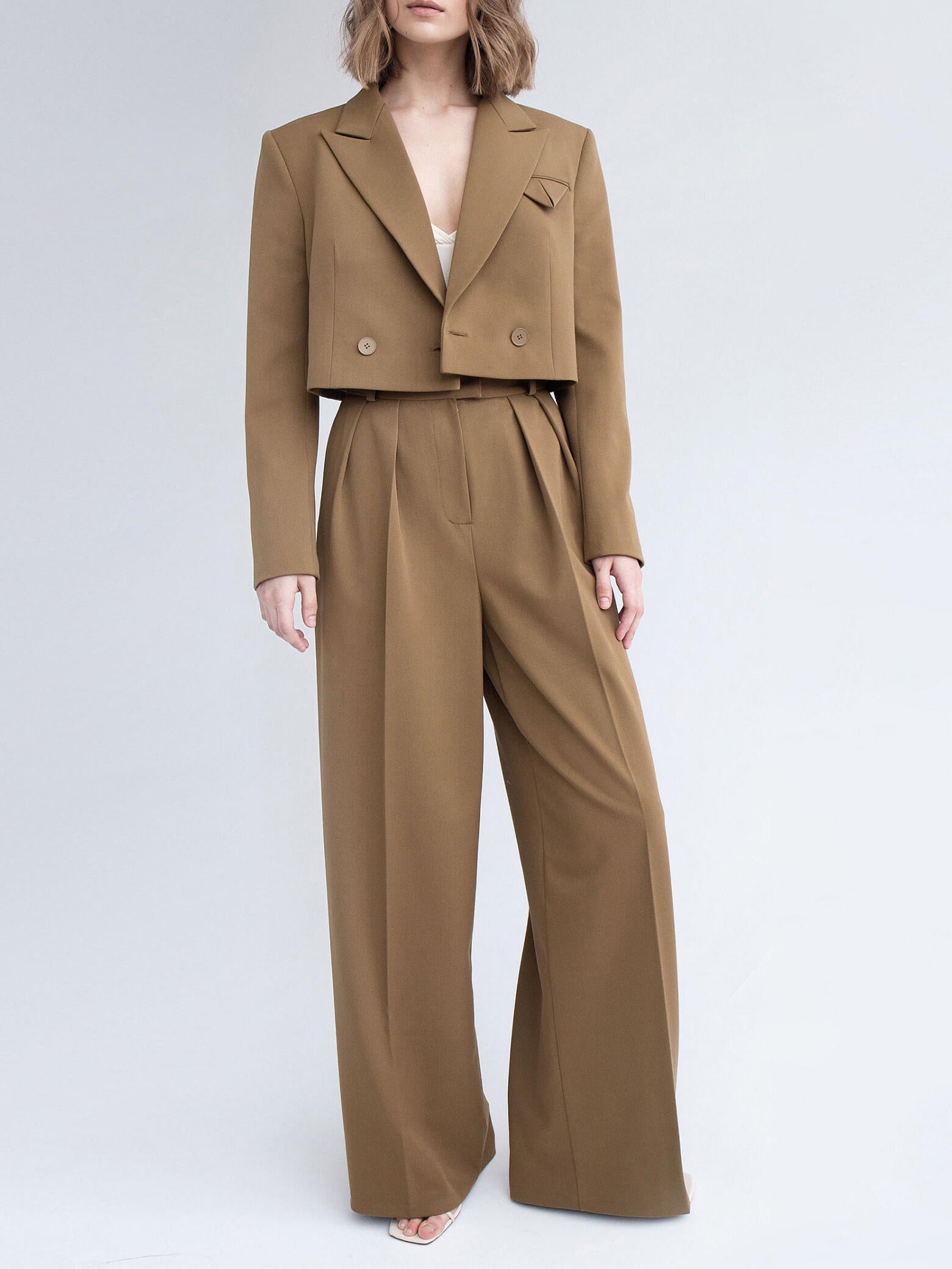Chic Cropped Blazer & High-Waisted Wide Leg Pant Set | Feminé Modern Co-ord Feminé Luxé