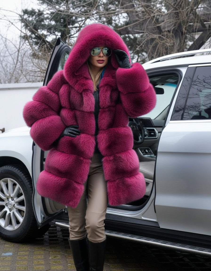 Luxury Fluffy Faux Fur Hooded Winter Coat Feminé Luxé