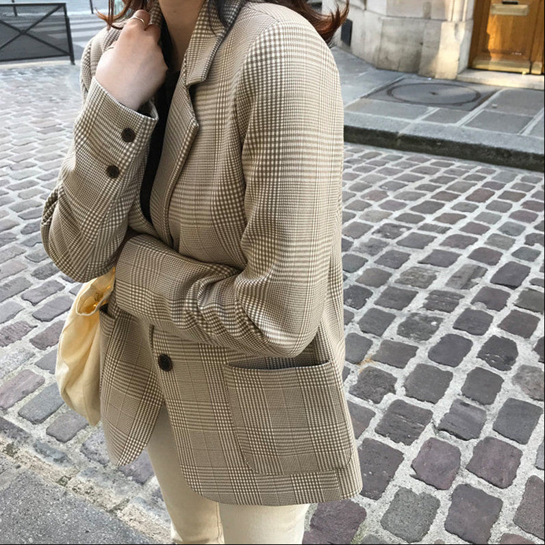 The Luxurious Heritage Plaid Oversized Blazer – Khaki Edit Feminé Luxé