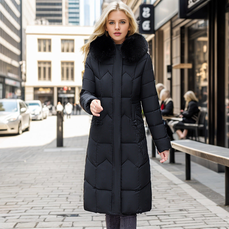 Elegant Straight-Slim Long Winter Padded Coat with Thick Fur Collar Feminé Luxé