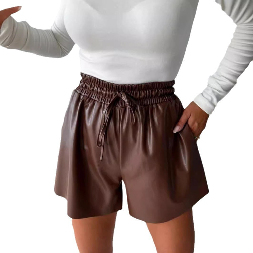 The 'Chic Lounge' High-Waist Vegan Leather Drawstring Shorts Feminé Luxé