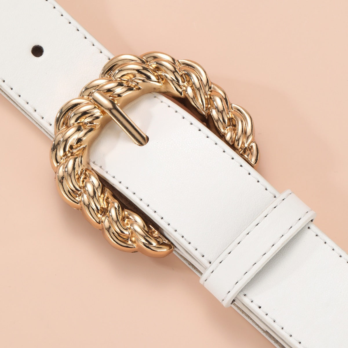 The 'Athena' Timeless Vegan Leather Belt | Polished Woven-Texture Buckle | All-Match Decorative Piece Feminé Luxé