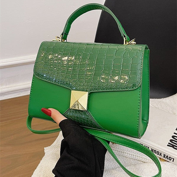 The Emerald Elegance: Premium Croc-Embossed PU Leather Mini Satchel | Day-to-Evening Shoulder Bag Feminé Luxé