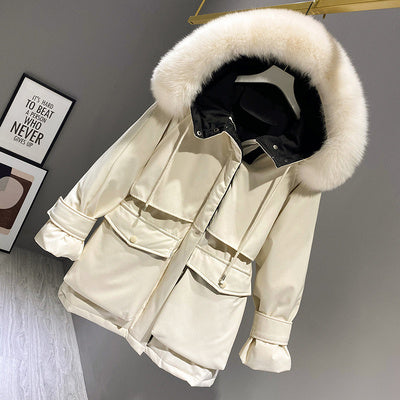 Hooded Puffer Coat with Detachable Faux Fur Trim Feminé Luxé