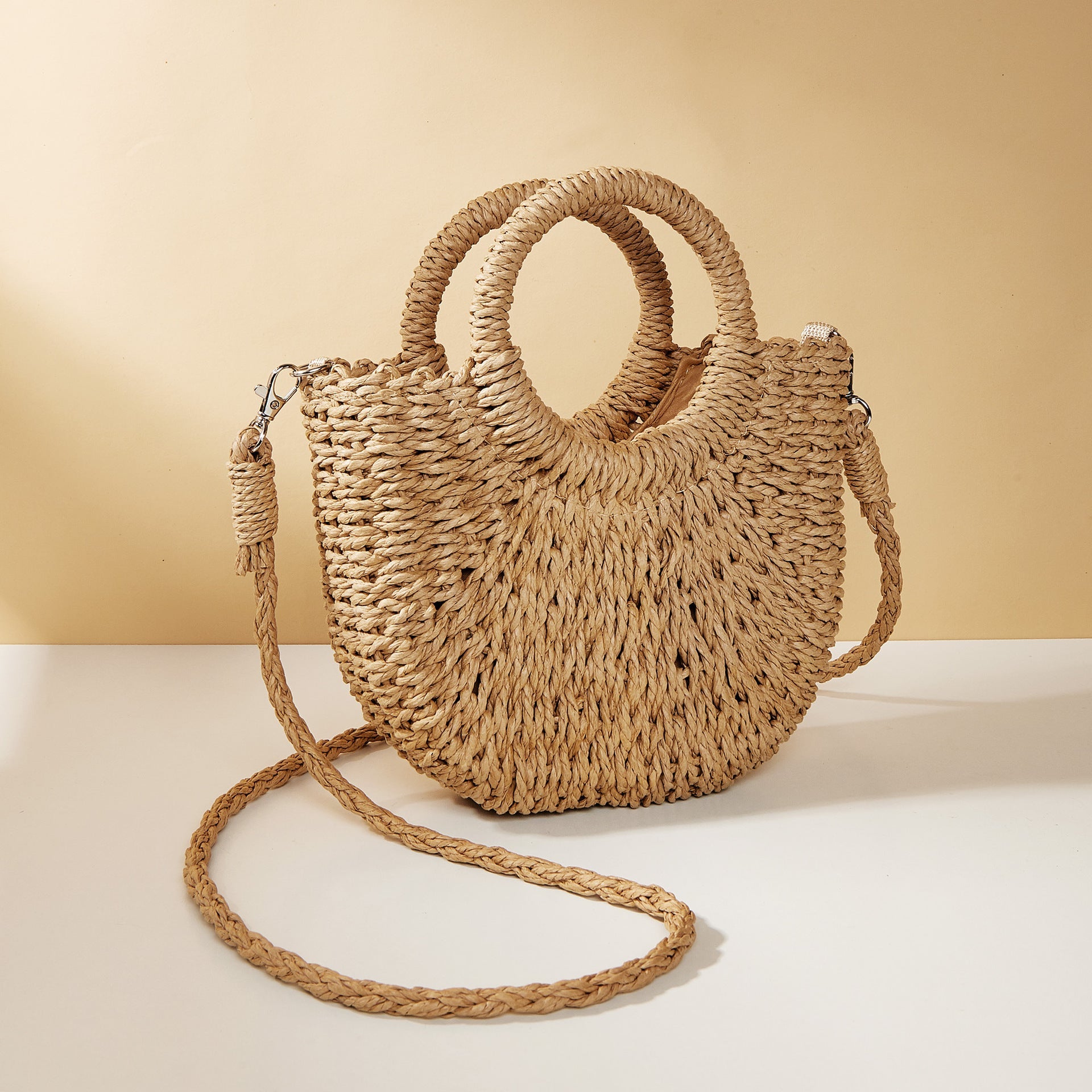 The Saint-Tropez Weave Beach Tote – Chic Round Handle Paper Straw Handbag Feminé Luxé