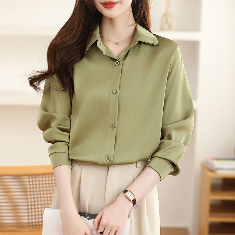 Luxé Non-Iron Satin Blouse - Classic Silky Long Sleeve Shirt Feminé Luxé