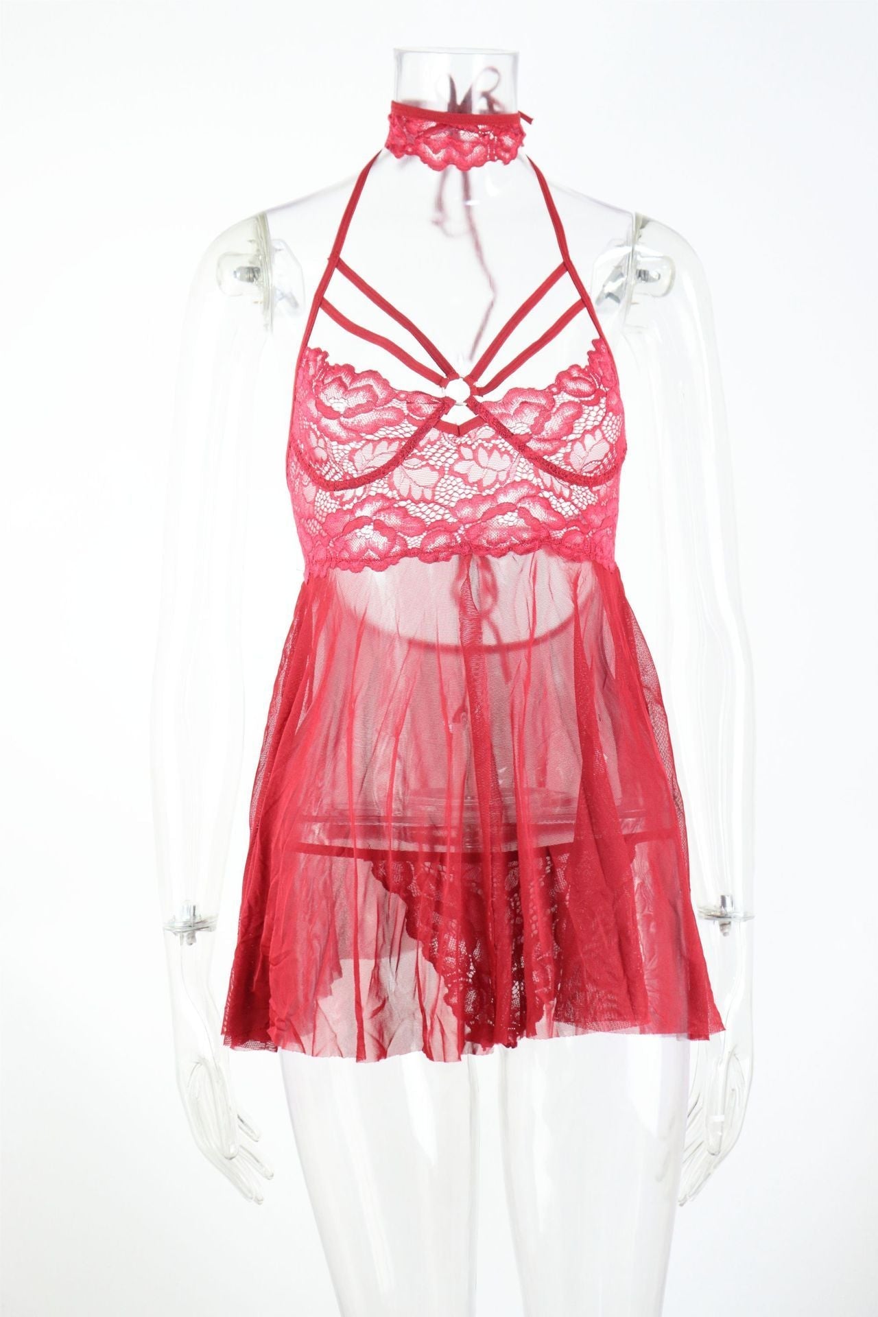Strappy Mesh & Lace Babydoll Set | Deep V Intimate Feminé Luxé