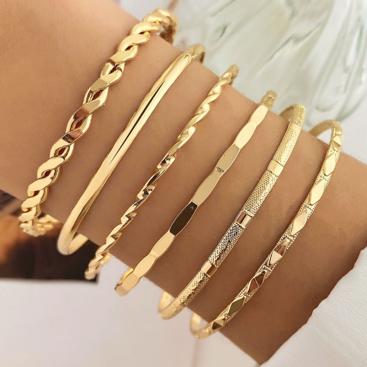 Bohemian Luxe 6-Piece Gold Tone Geometric & Twisted Bangle Set Feminé Luxé
